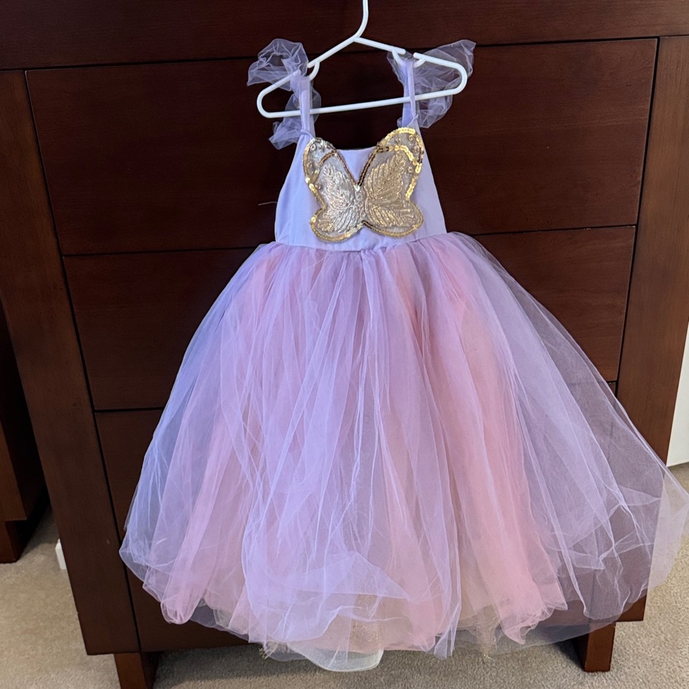 Pottery Barn Kids- Pink,  Purple and Gold Tulle Dress with Gold Butterfly.